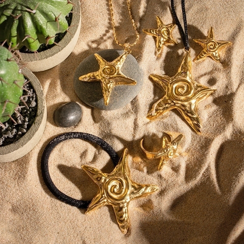 Vacation Minimalist Starfish 316 Stainless Steel  18K Gold Plated Star Rings