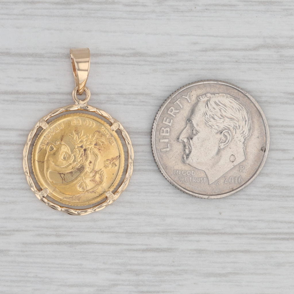 1984 5 Yuan Chinese Panda Coin Pendant 14k Bezel 1/20oz 999 Coin Yellow Gold