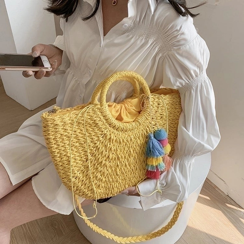 Women's All Seasons Straw Vintage Style Handbag Beach Bag