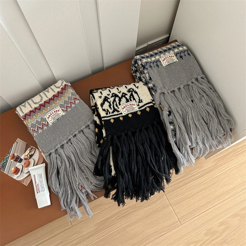 Women's Retro Ethnic Style Stripe Imitation Cashmere Tassel Scarf