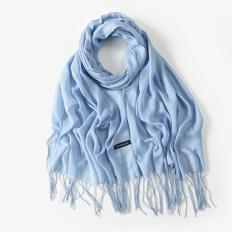 Women's Elegant Classic Style Solid Color Polyester Tassel Scarf