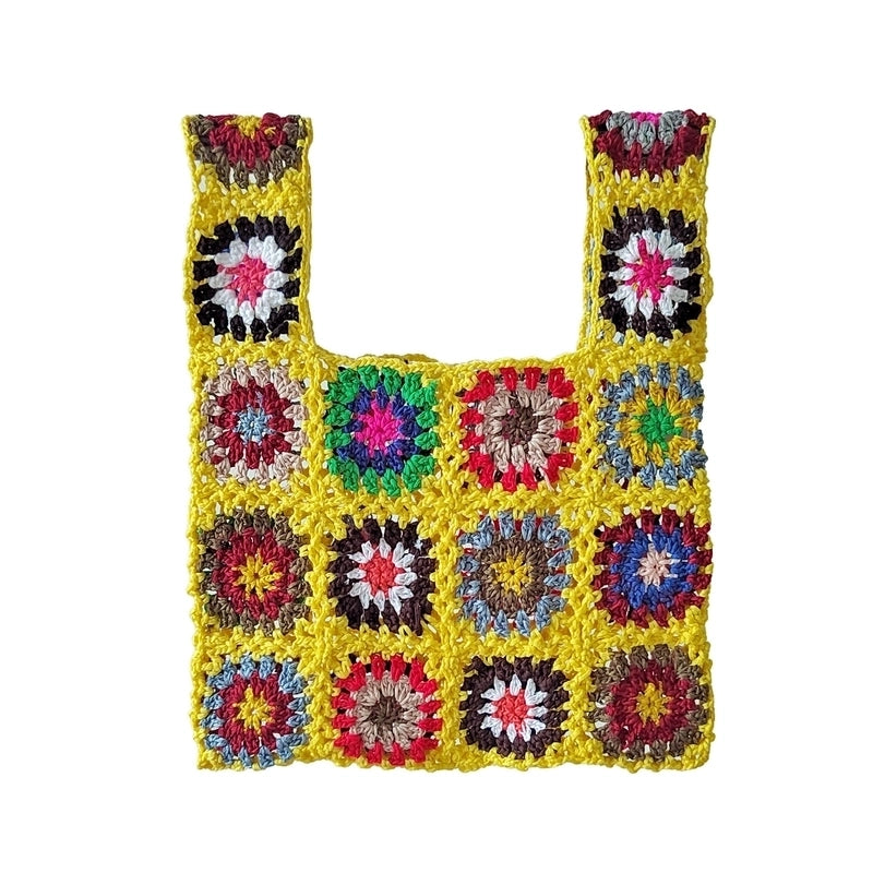 Simple Color Plaid Splicing Flower Tote Bag 33*29cm
