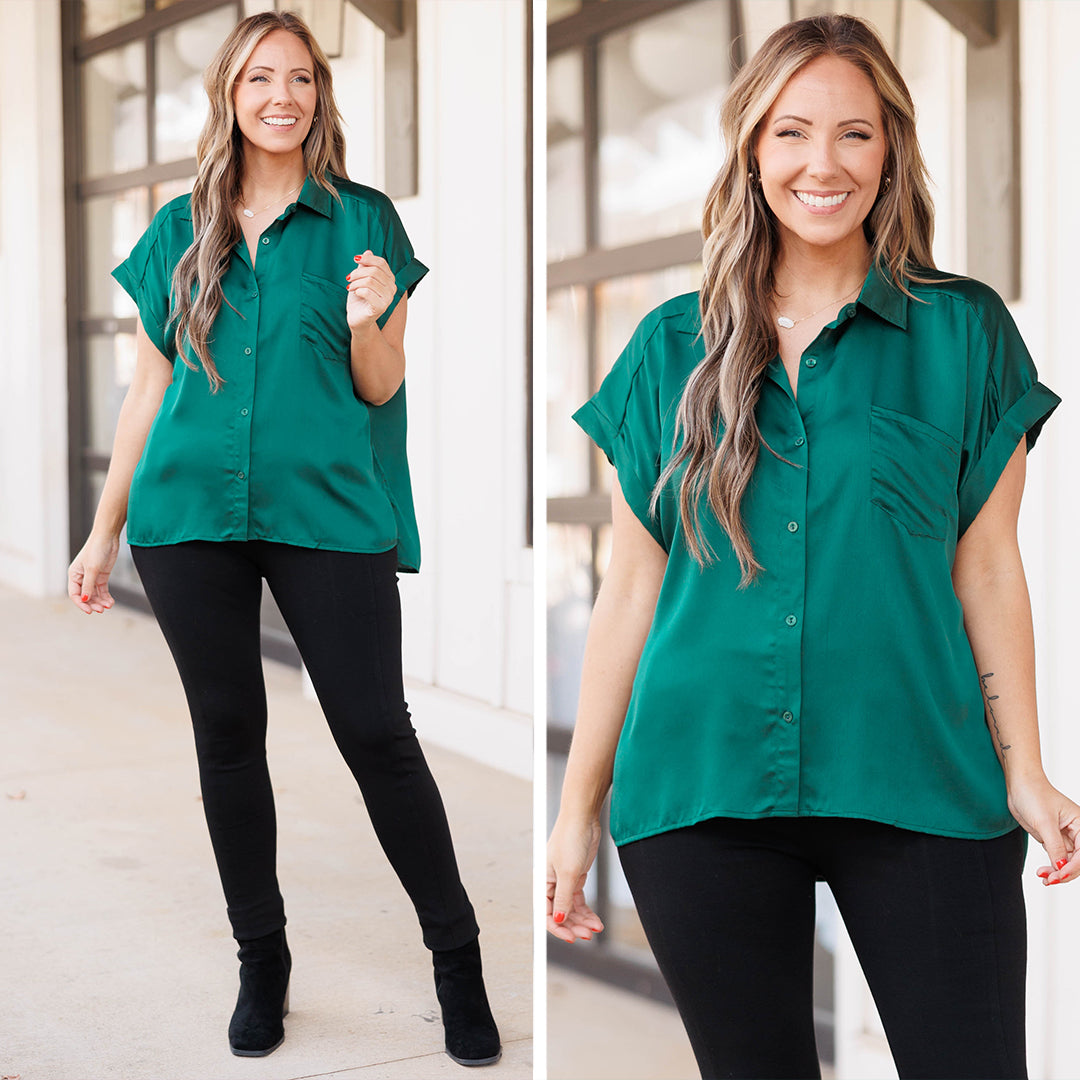 Carnation Kisses Top. Hunter Green