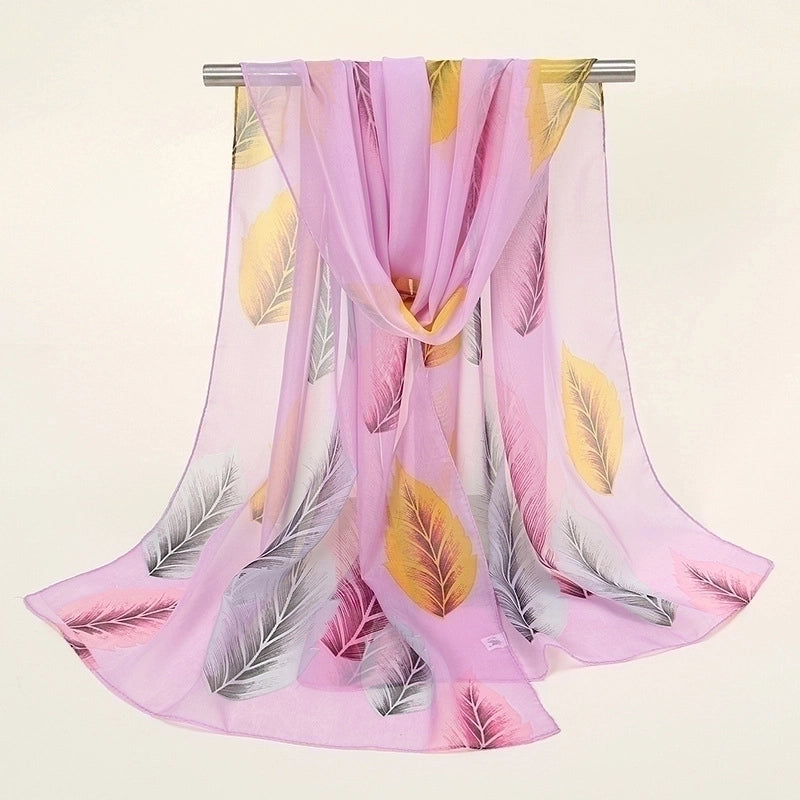 Women's Sweet Color Block Chiffon Printing Silk Scarf