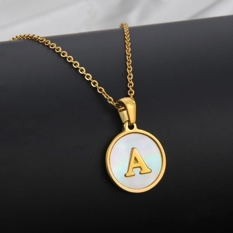 Minimalist Round Letter Titanium Steel Shell 18K Gold Plated Plating Necklace