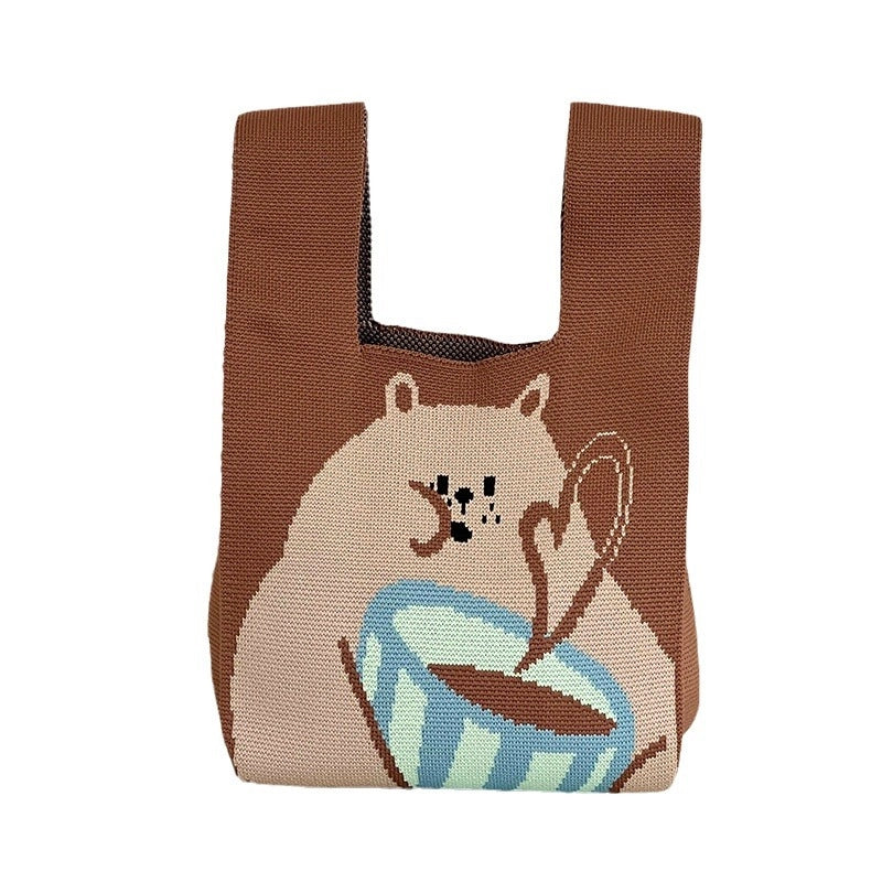 Small Square Bag Women's Handbag Special-Interest Design Knitted Cartoon Hand Gift Knitted Vest Shoulder Messenger Bag