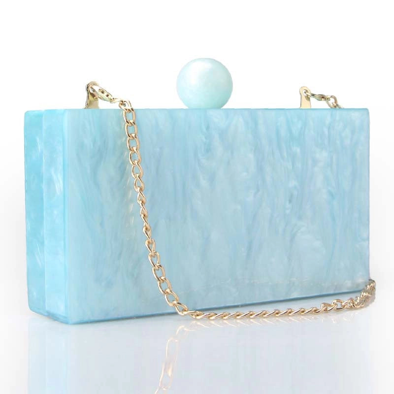 Pink Sky Blue Yellow Arylic Marble Square Evening Bags