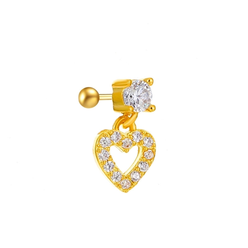 Vintage Micro-set Zircon Butterfly Flower Feather Heart Copper Screw Earrings