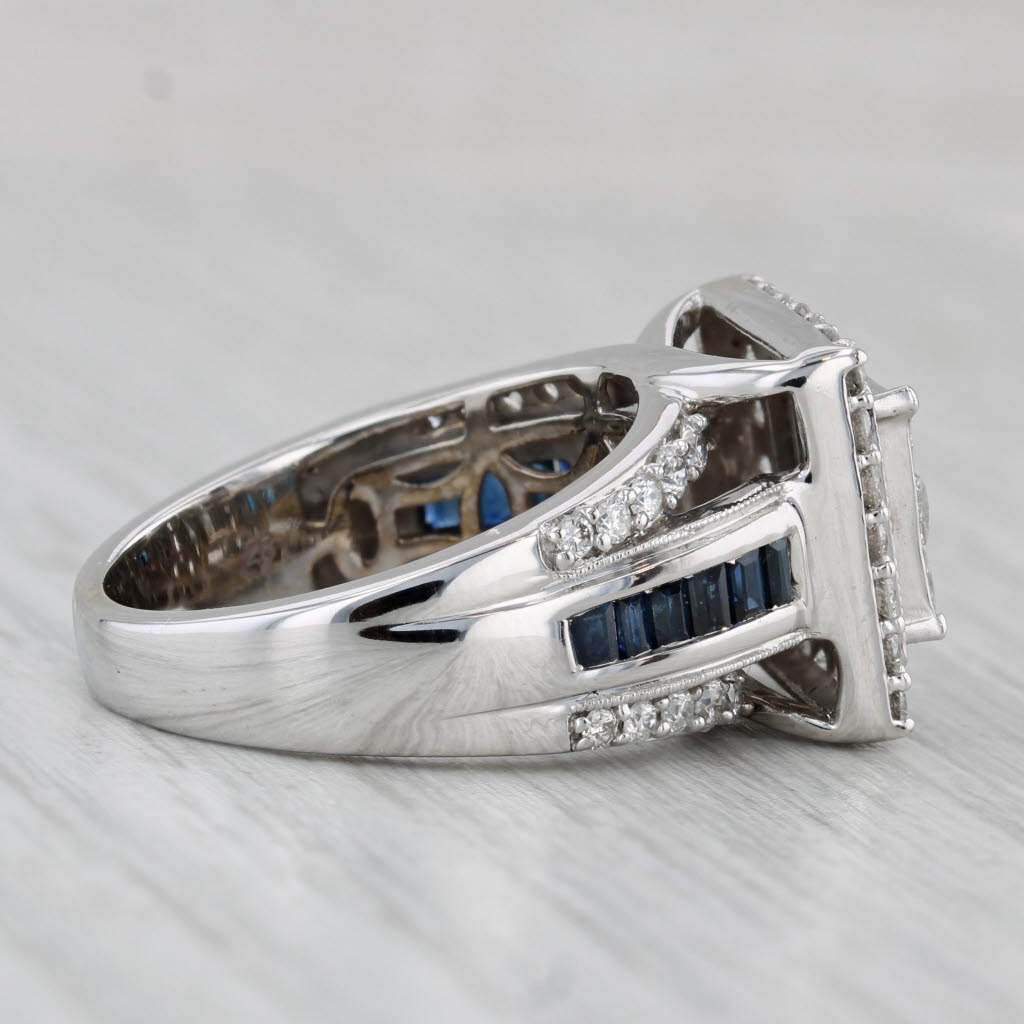 1.77ctw Diamond Halo Engagement Ring 14k White Gold Sapphire Accents Size 7