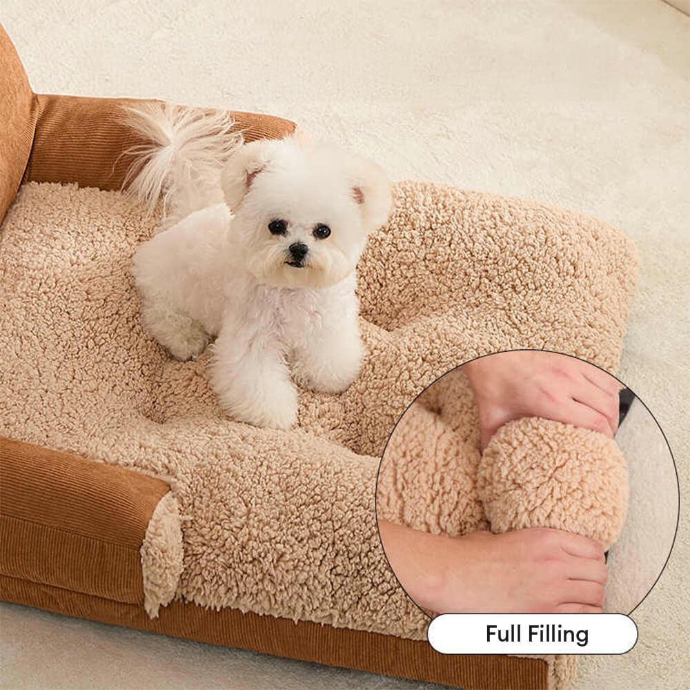 Spacious Warm Corduroy Raised Backrest Dog & Cat Sofa Bed