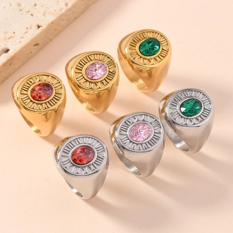 Vintage Style Baroque Style Roman Style Roman Numeral 304 Stainless Steel Zircon Inlay Rings