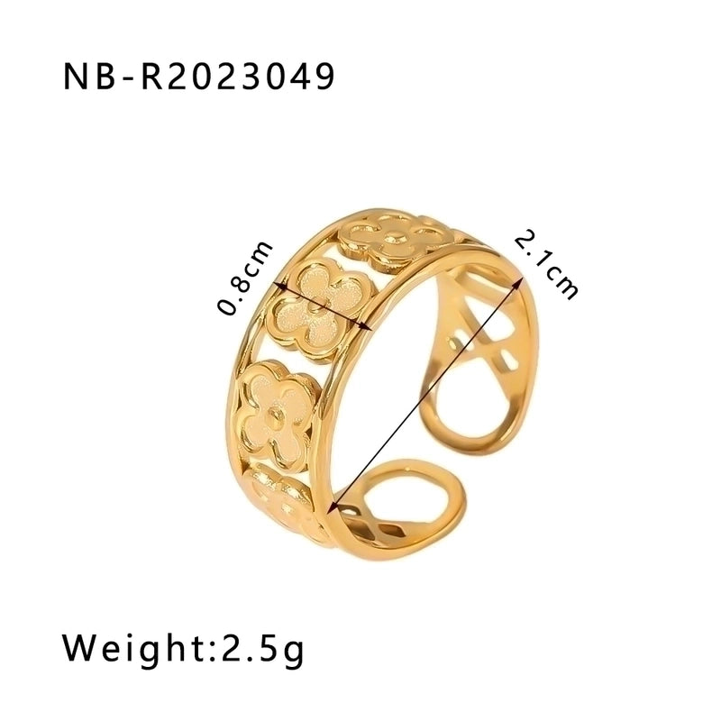 Stainless Steel 18K Gold Plated IG Style Basic Minimalist Plating Four Leaf Clover Heart Shape Flower Open Rings