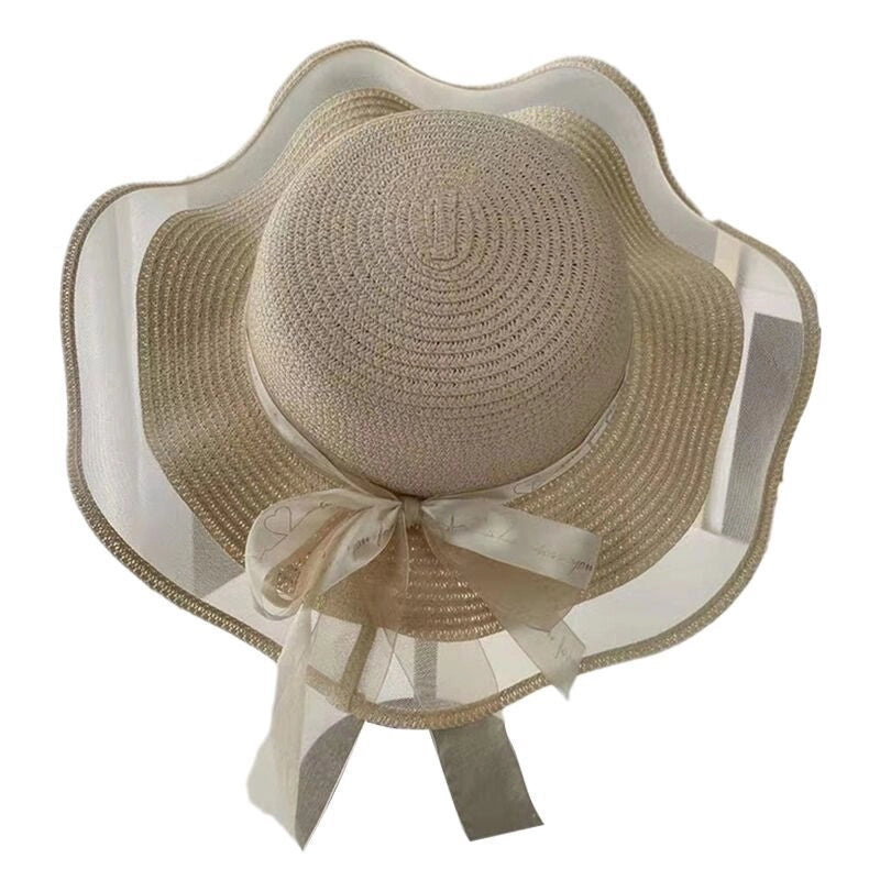 Straw Hat Women's Summer Beach Seaside Travel Sunshade Holiday Sunscreen Big Hat Brim Big Rim Cool Hat  Sun Hat