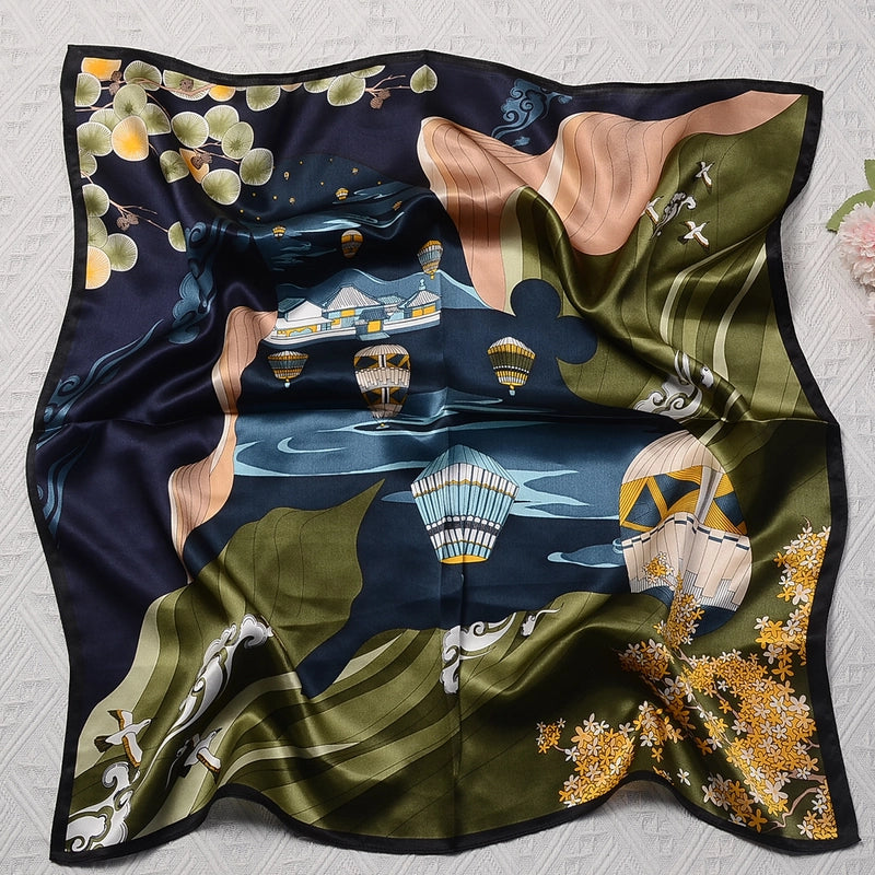 Silk Scarf Women's Spring Fashion Striped Silk Scarf 70 Square Scarf Advanced Sunscreen Scarf