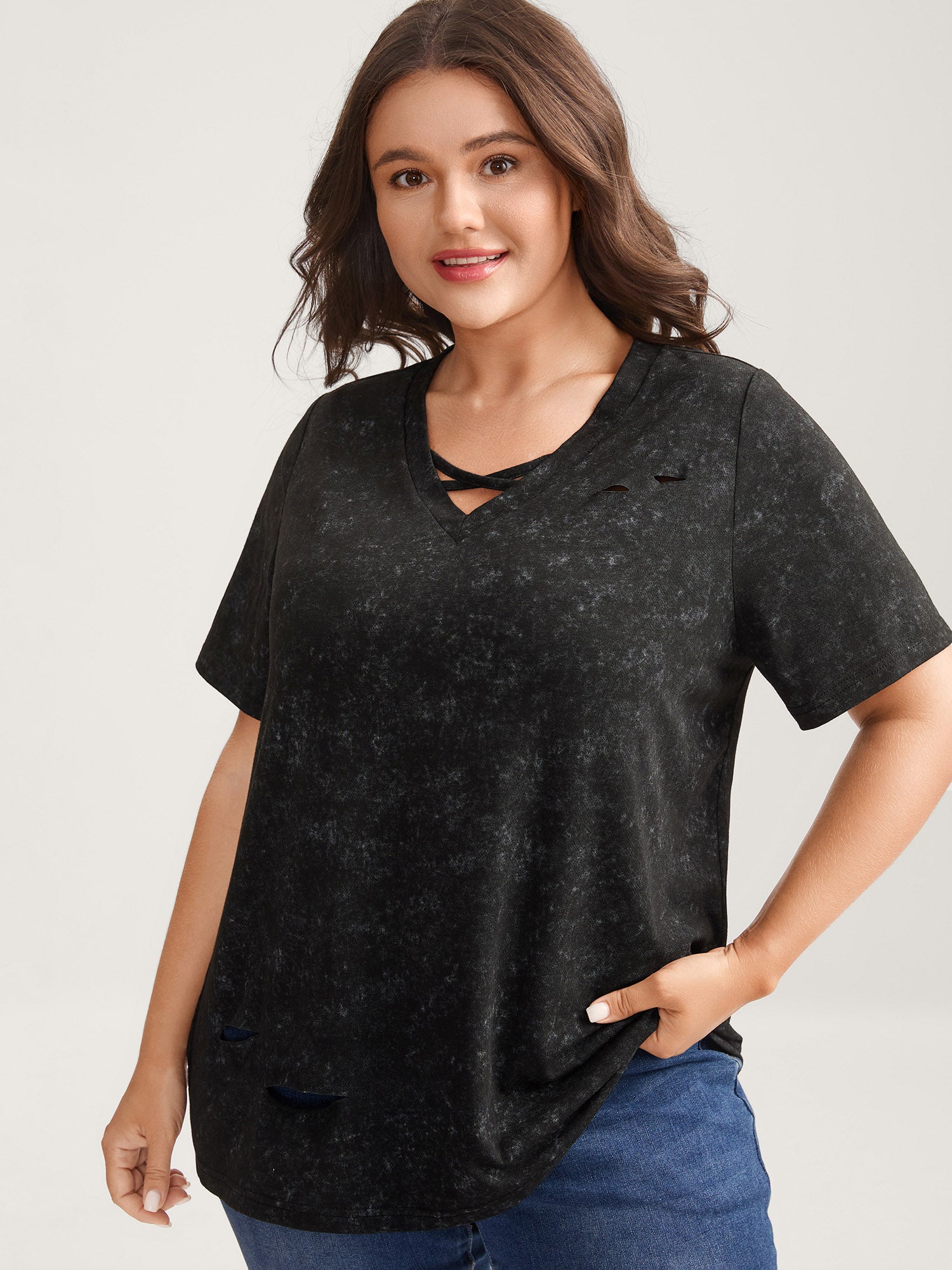 Vintage Cut-Out Solid T-Shirt