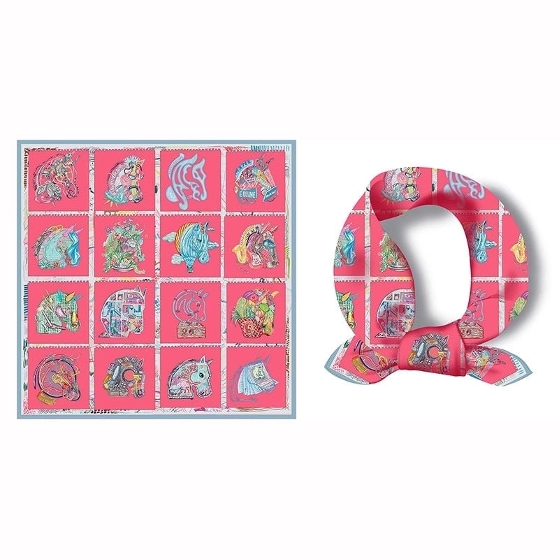 Women's Sweet Color Block Satin Printing Silk Scarf