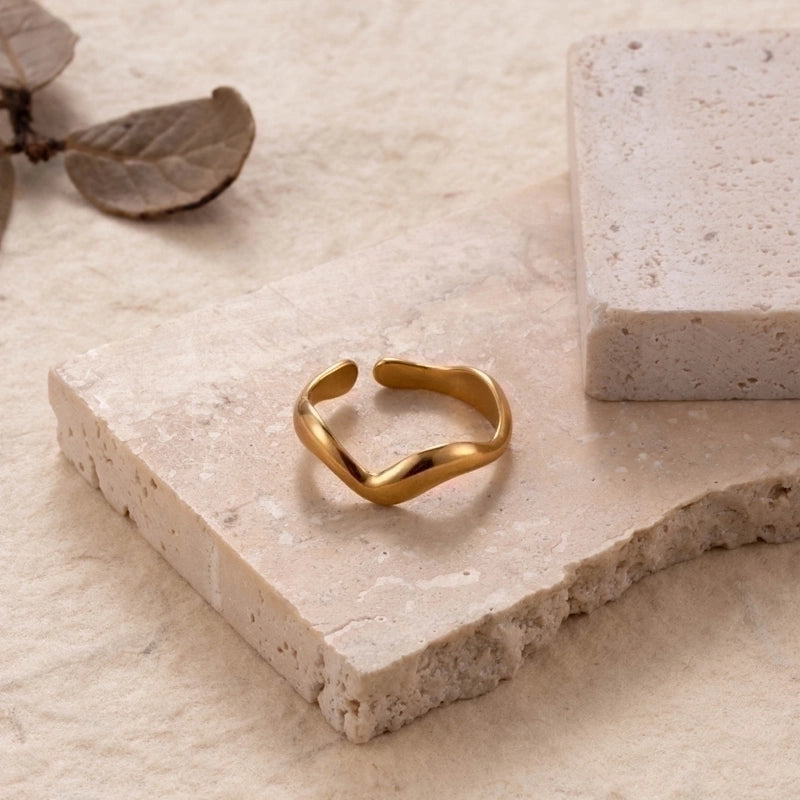 INS Style Minimalist Leaf Solid Color 304 Stainless Steel Plating Hollow Out Open Ring