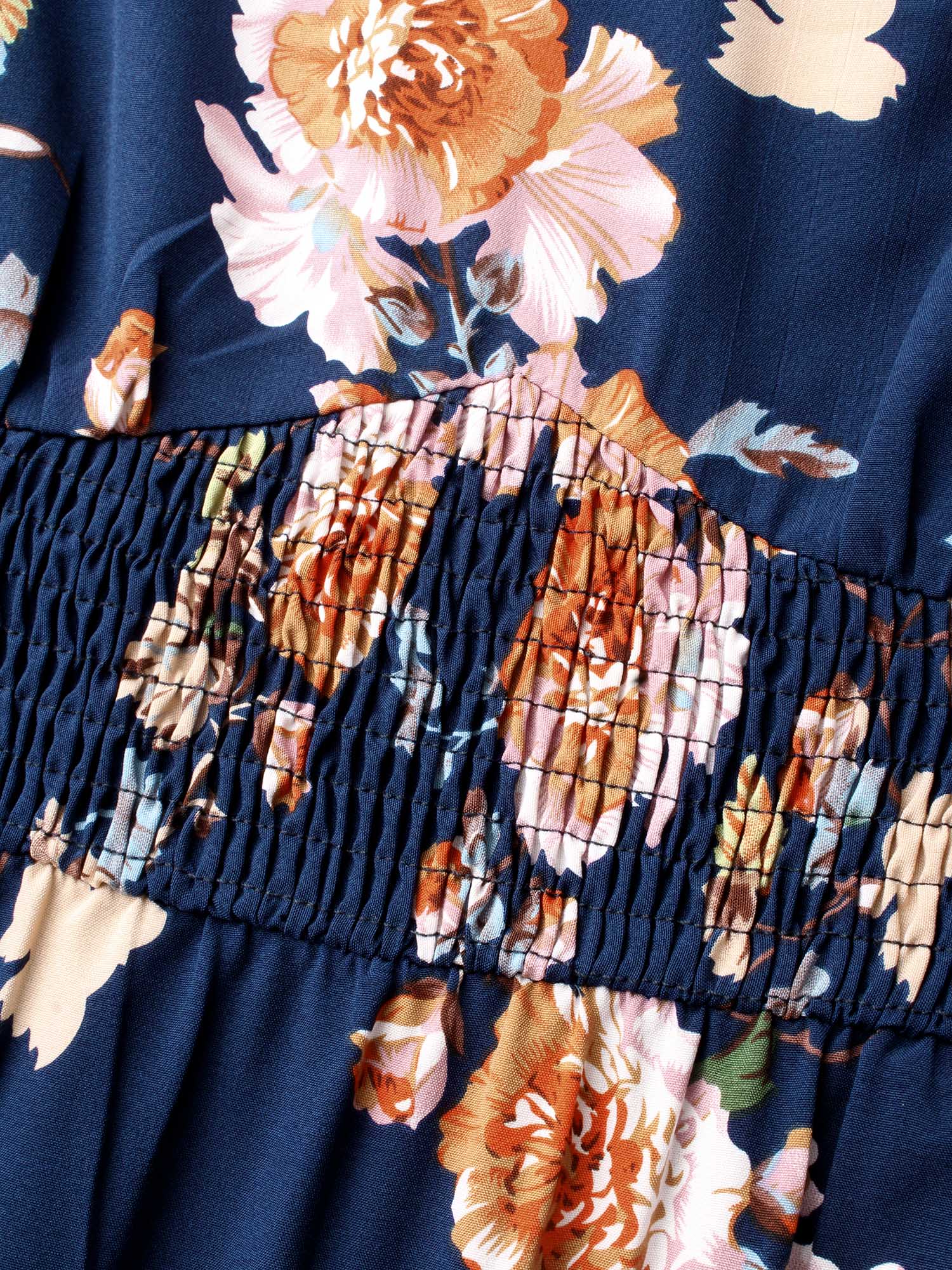 Floral Shirred V-Neck Maxi Dress