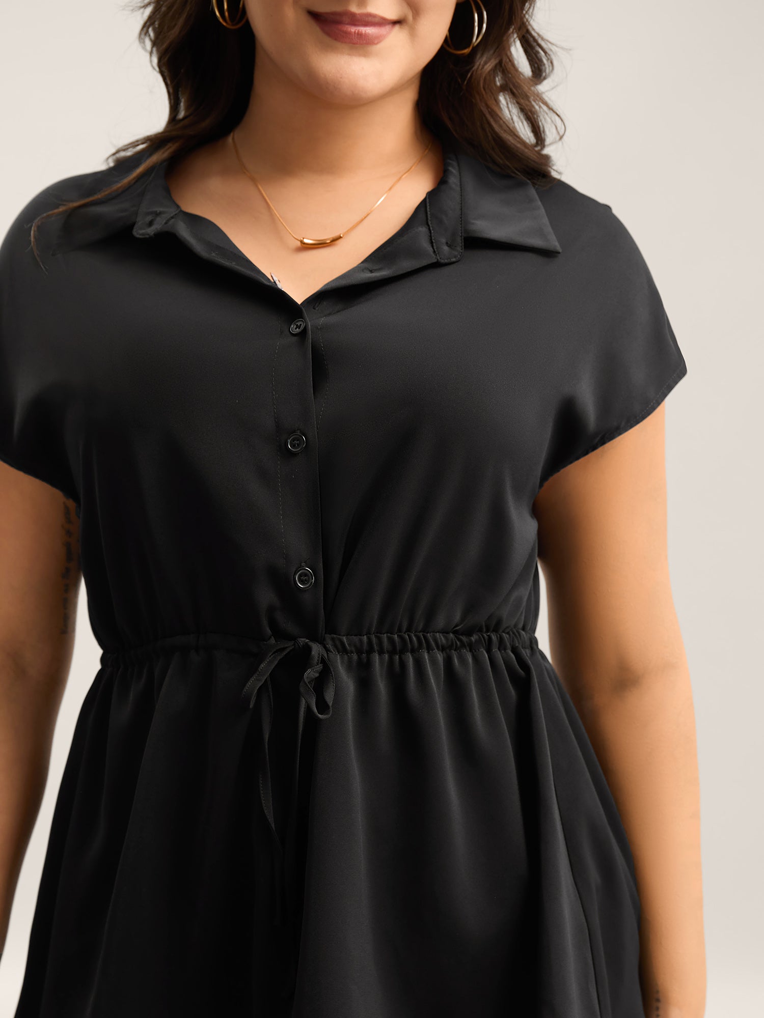 Solid Drawstring Waist Blouse