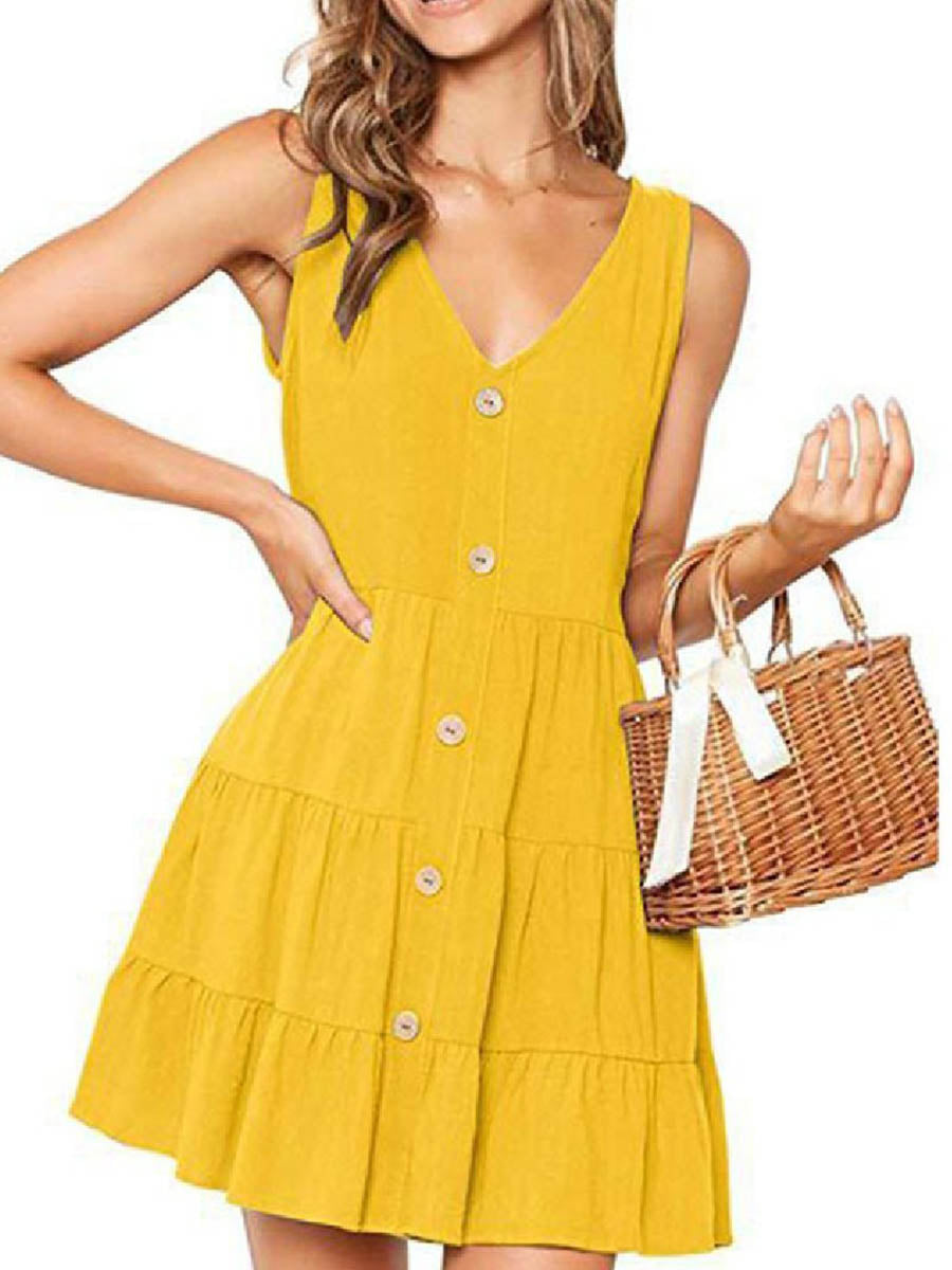 Pleated Design Mini A Line Dress
