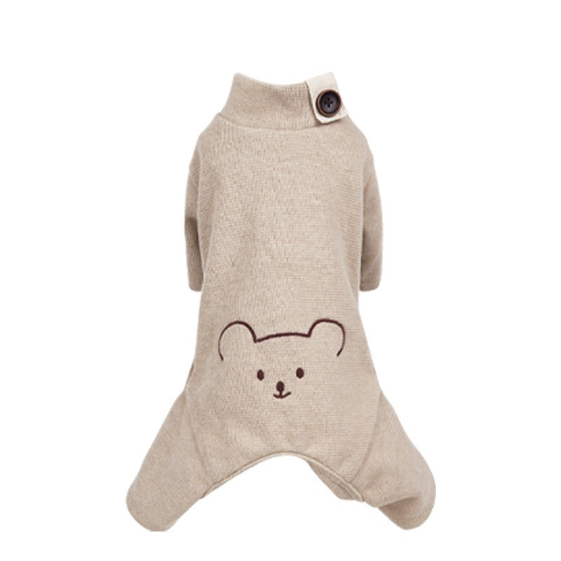Bear Printed Buttoned Dog Jumpsuits