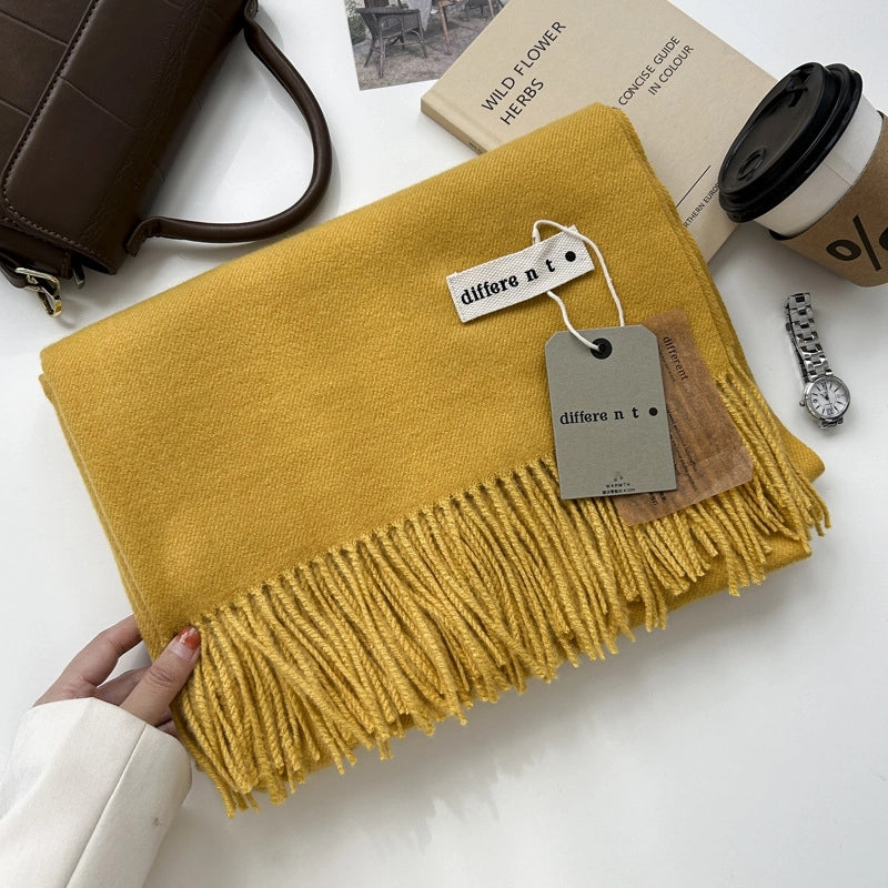 Women's Elegant Retro Solid Color Imitation Cashmere Tassel Scarf