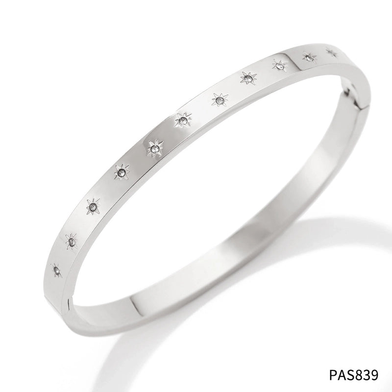 Minimalist Classic Style Geometric Stainless Steel Plating Inlay Zircon Bangle