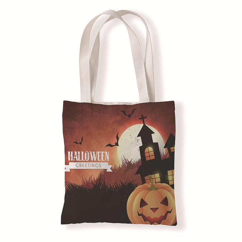 Halloween Women's Medium Canvas Pumpkin Letter Elegant Streetwear Square Open Canvas Bag