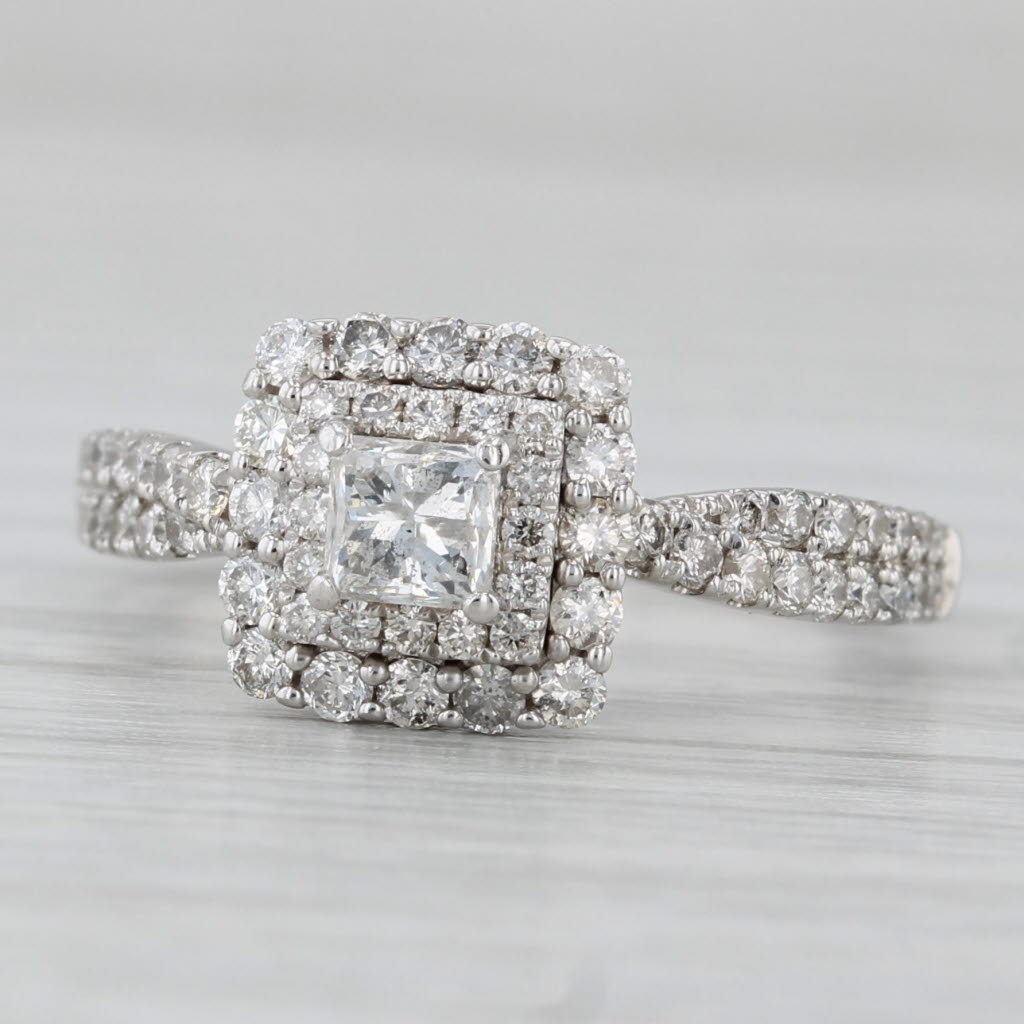 0.73ctw Diamond Princess Halo Engagement Ring 14k White Gold Size 6.25