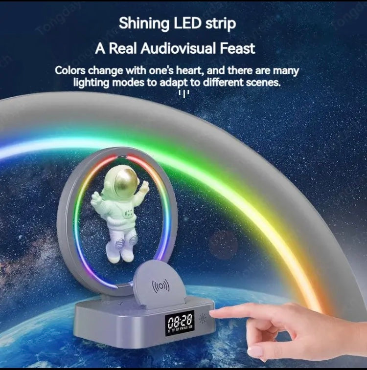 ASTRONAUT NIGHT LIGHT WITH SPEAKER. WIRELESS CHARGER LEVITATION LAMP