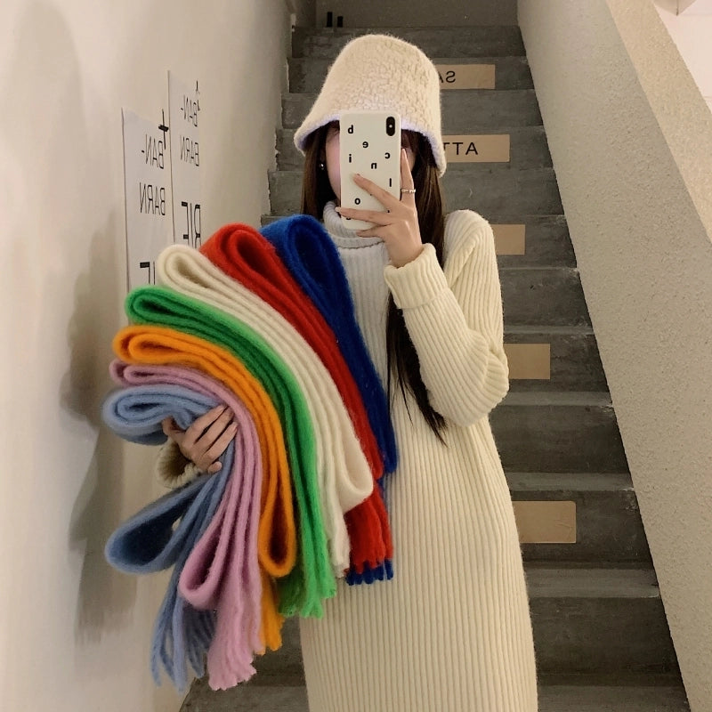 Women's Casual Minimalist Streetwear Solid Color Polyester Tassel Scarf
