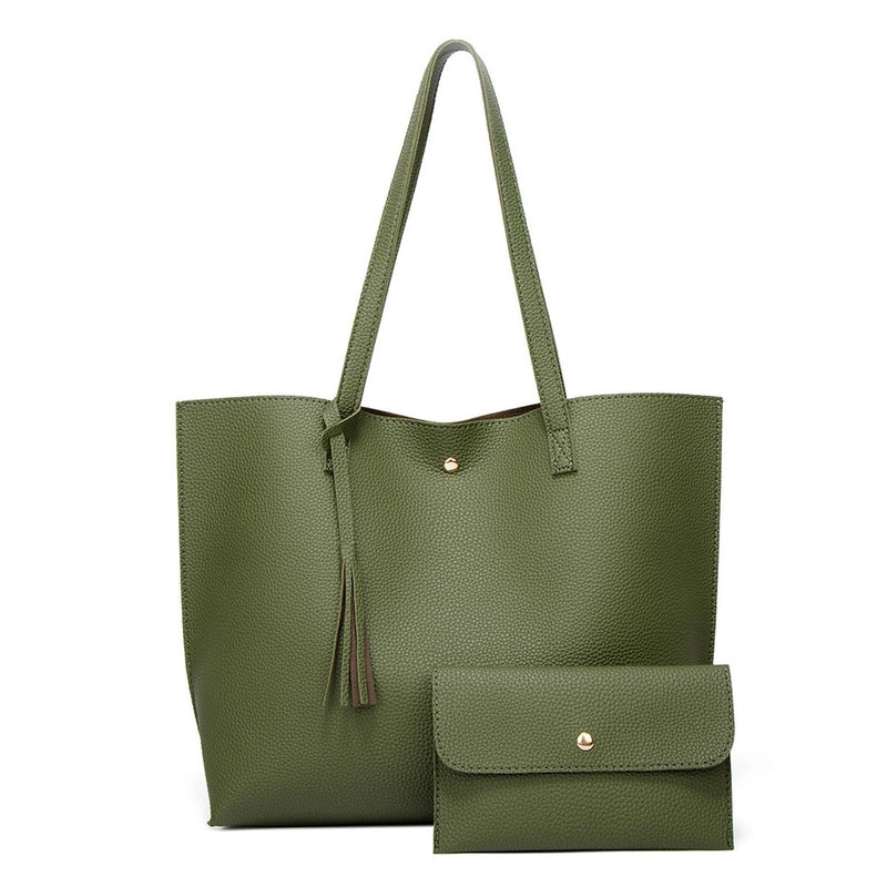 Women's Large Pu Leather Solid Color Basic Classic Style Square Magnetic Buckle Bag Sets Tote Bag