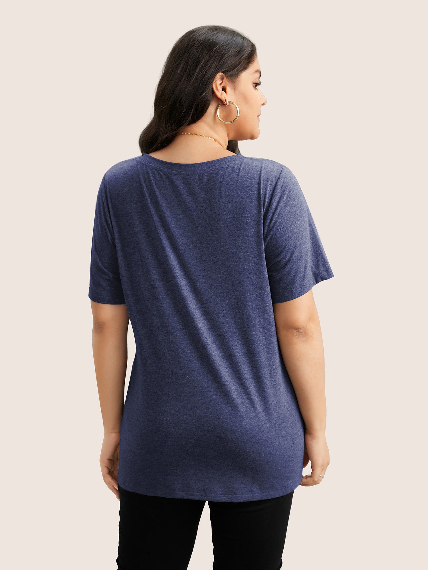 Moon and Star Print V Neck T-shirt