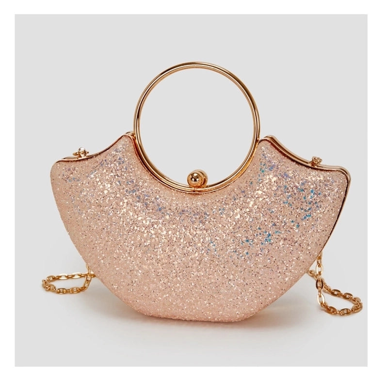 Women's Small PVC Solid Color Elegant Sequins Shell Lock Clasp Evening Bag