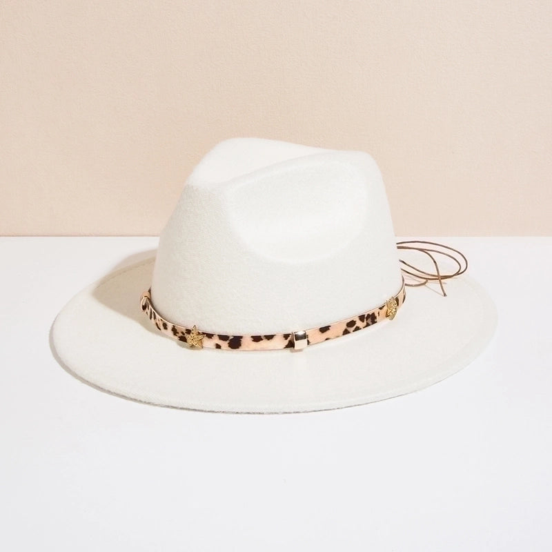 Unisex Basic Cowboy Style Solid Color Belt Buckle Wide Eaves Fedora Hat