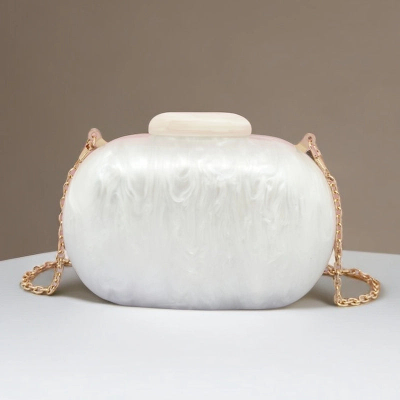 Coffee Red White Arylic Solid Color Oval Evening Bags