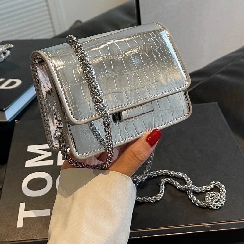 Women's Pu Leather Solid Color Crocodile Streetwear Square Magnetic Buckle Crossbody Bag