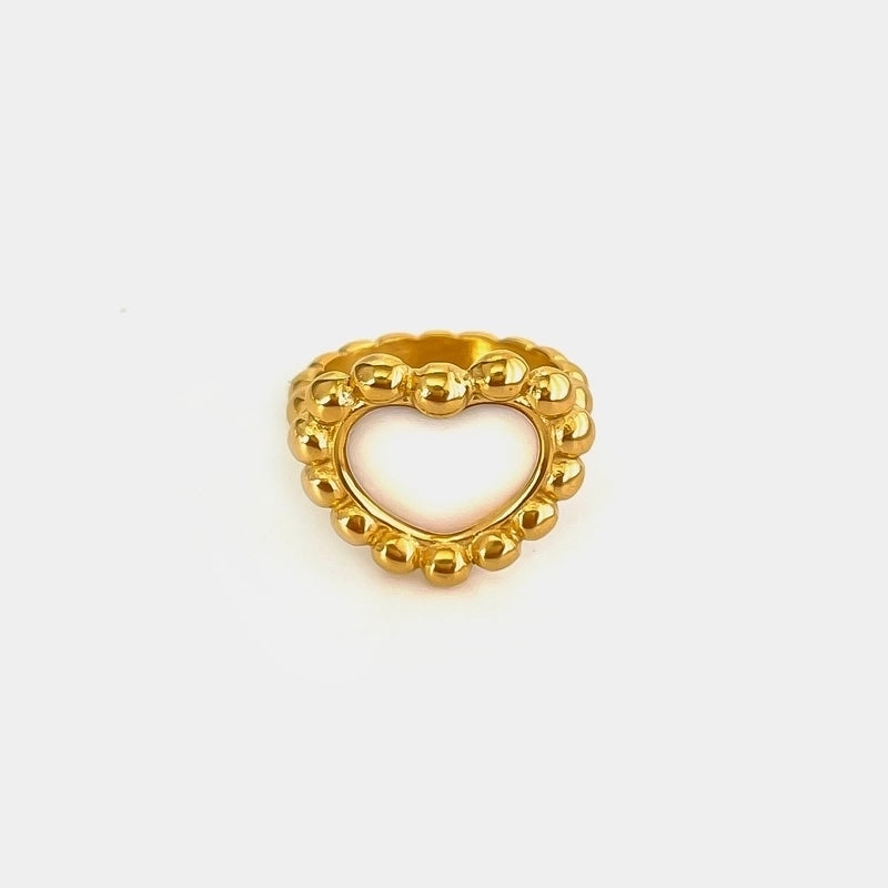 Retro French Style Geometric Heart Shape 316L Stainless Steel  Shell 18K Gold Plated Irregular Rings