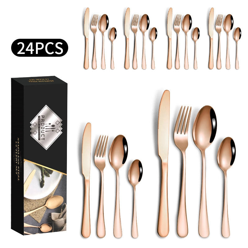1010 Stainless Steel Tableware 24-piece Golden Steak Knife. Fork And Spoon Gift Box Western Tableware Suit