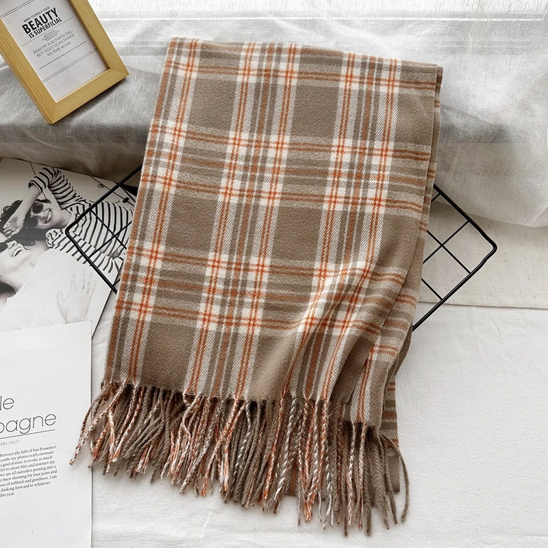 Unisex Casual Minimalist Lattice Imitation Cashmere Tassel Scarf