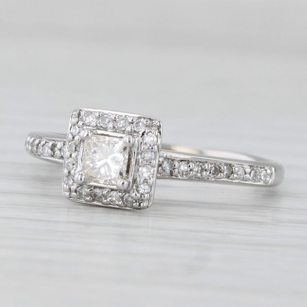 0.35ctw Princess Diamond Halo Engagement Ring 14k White Gold Size 5.5