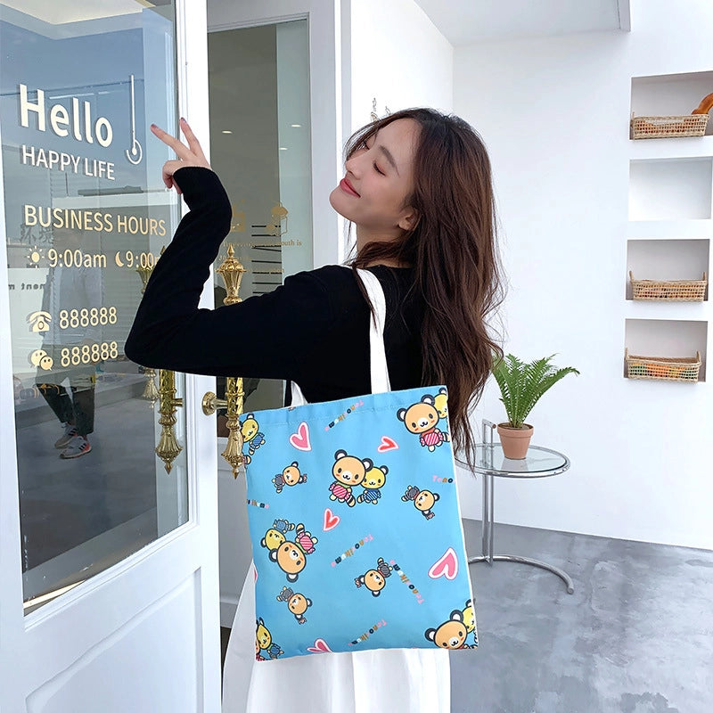 Women's Canvas Animal Cartoon Flower Cute Square Open Tote Bag