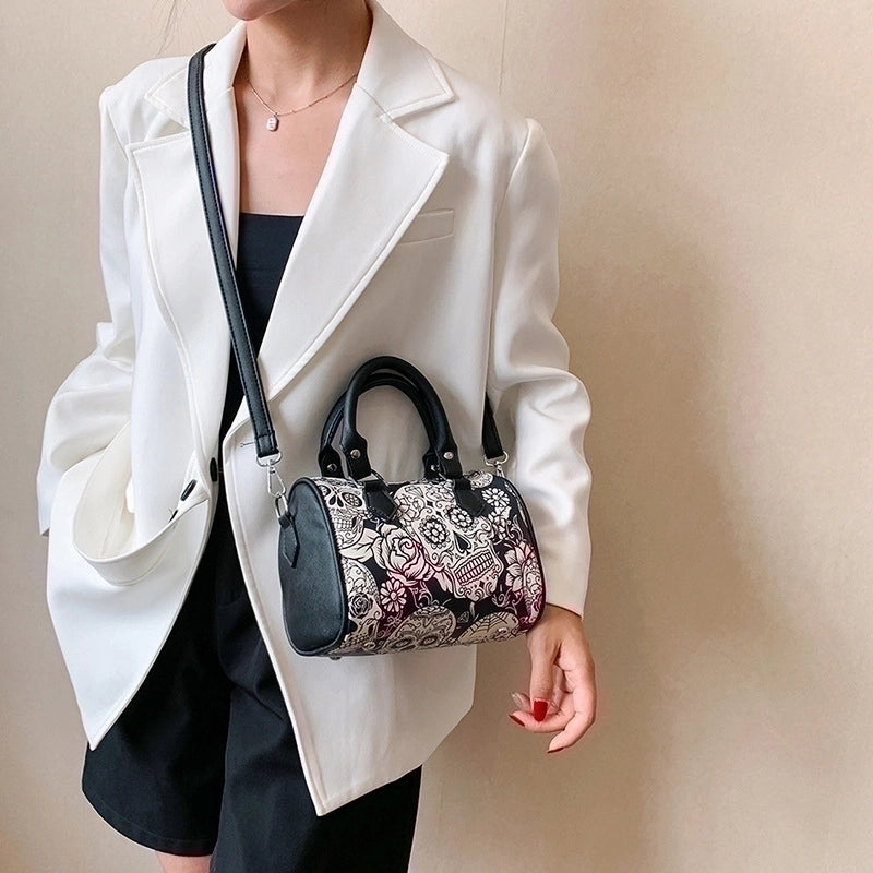 Halloween Women's Medium Pu Leather Skull Elegant Basic Classic Style Zipper Shoulder Bag Handbag Crossbody Bag