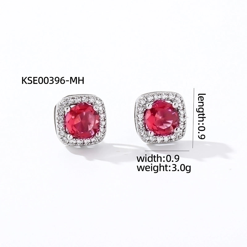 1 Pair Casual Minimalist Square Inlay Copper Zircon Silver Plated Ear Studs