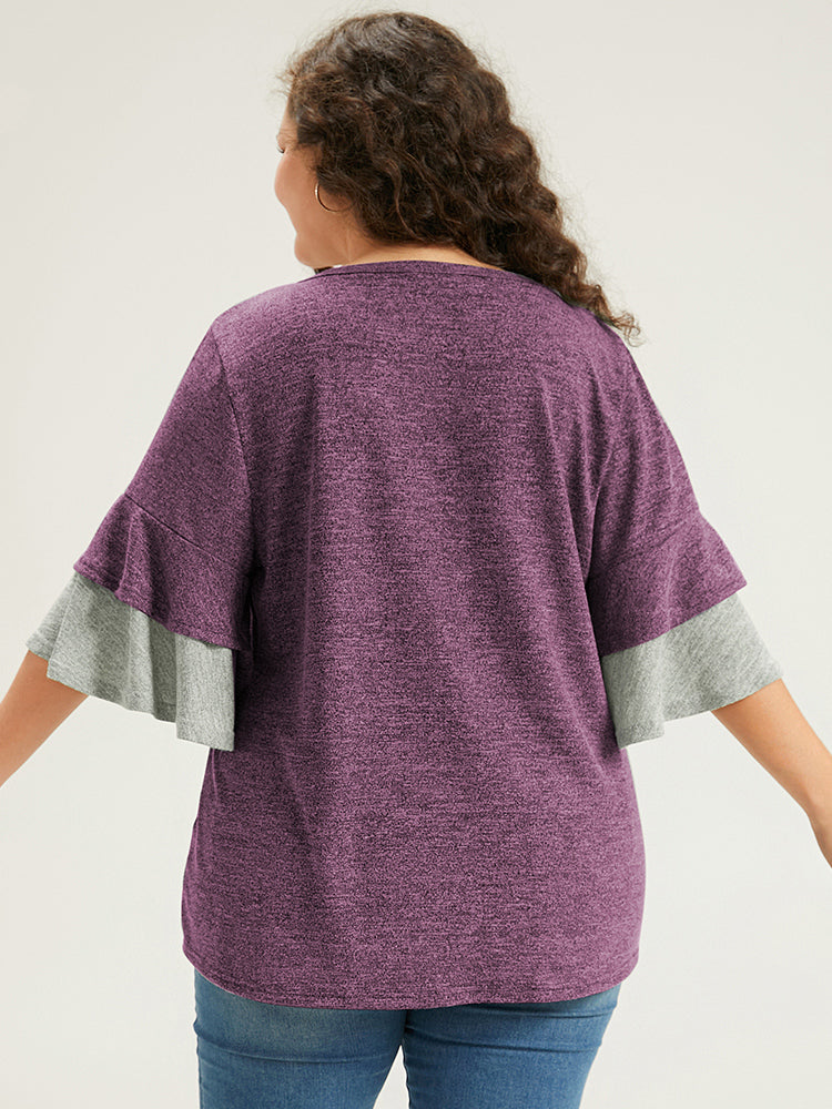 Contrast Layered Flutter Sleeve T-shirt