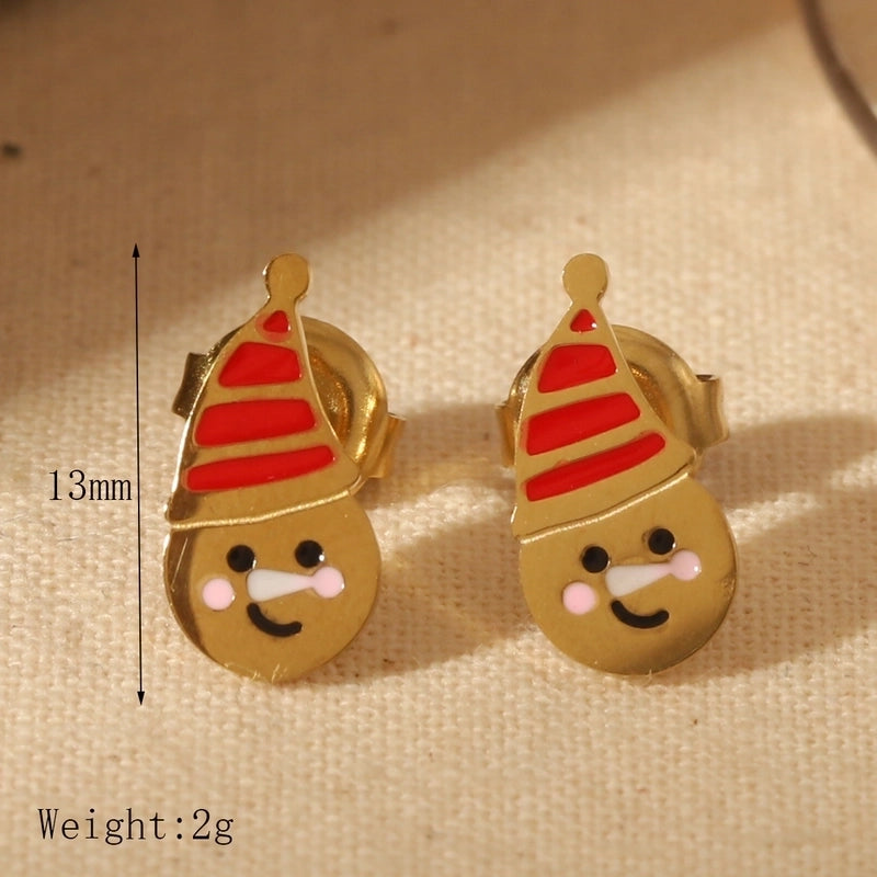 1 Pair Christmas Sweet Minimalist Santa Claus Enamel 304 Stainless Steel 14K Gold Plated Ear Studs
