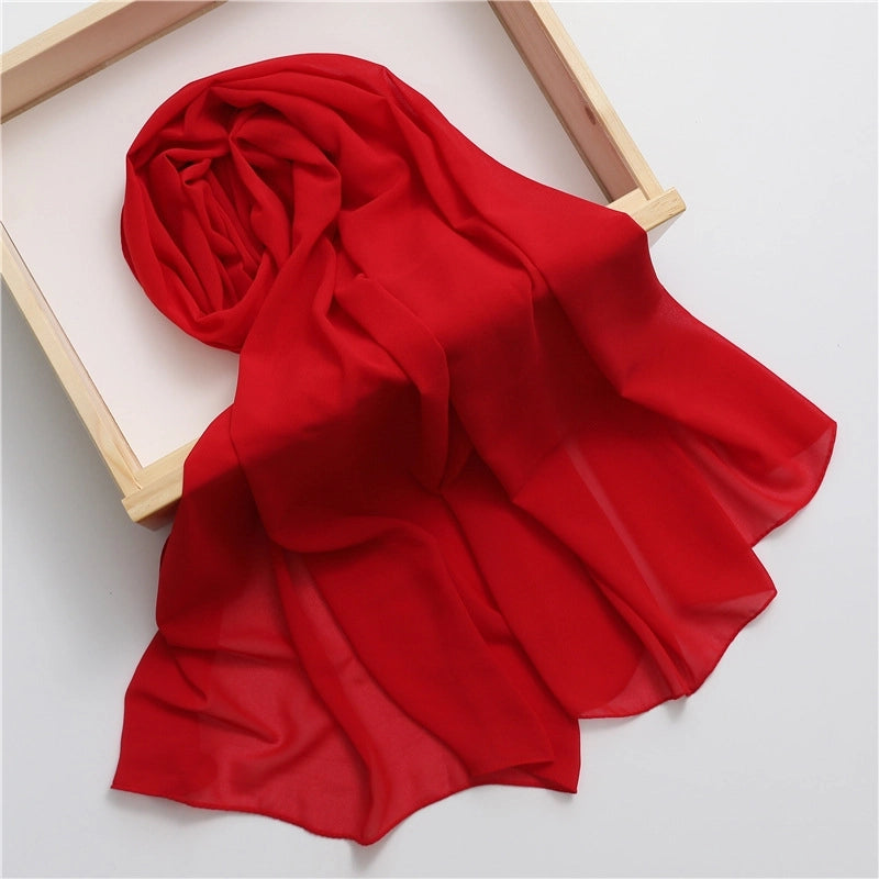 Pearl Chiffon Scarf Solid Color Rectangular Scarf Women's Shawl Basic Scarf