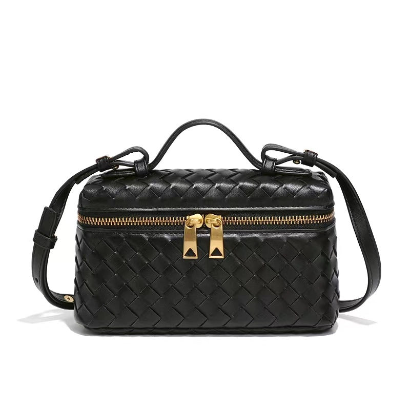 Women's PU Solid Color Classic Style Streetwear Weave Square Zipper Shoulder Bag Handbag