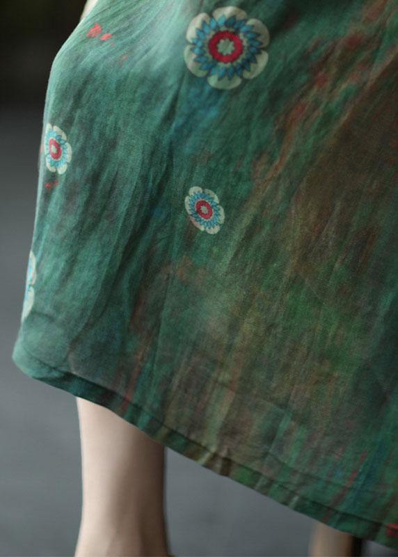Women Navy Print Ramie Elastic Waist Skirt