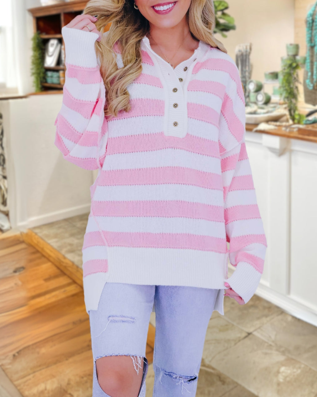 Cozy Textured Stripe Oversized Sweatshirt